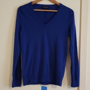 Preppy Banana Republic Cobalt Electric Blue V-Neck 100% Merino Wool Sweater M